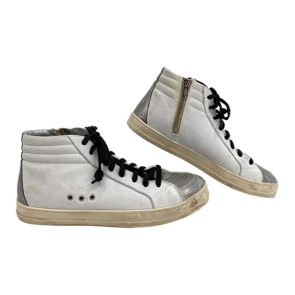 P448 Gray Silver Leather Lace Up Sneakers | Size 39EU
